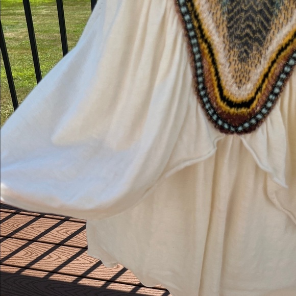 VTG Free People Embellished Boho Tank Top Beaded Yoke Ivory Size S asymetrical - Picture 2 of 10